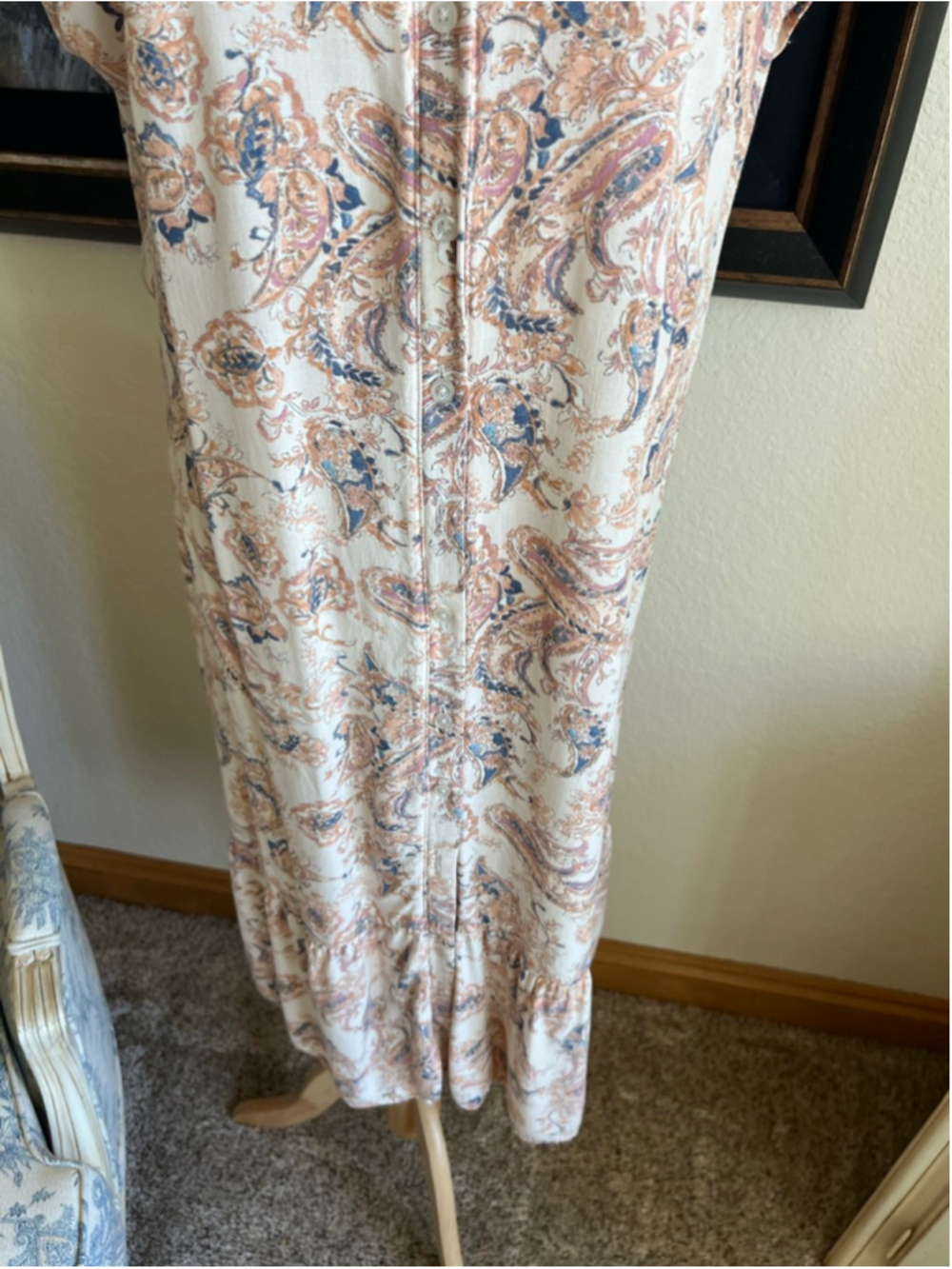 NWT Lucky Brand Paisley Midi Dress M Beige Blue - Picture 6 of 12